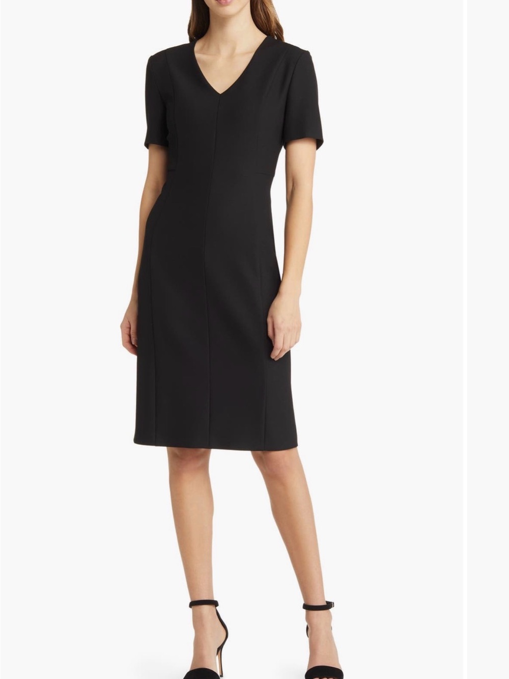 Hugo Boss Size 18 Black V-Neck Short-Sleeve Midi Dress